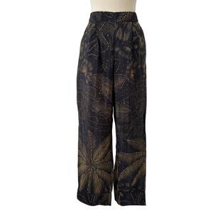 Farm Rio Golden Foliage Pajama Pants Black Tropical Celestial Sheer M NWT